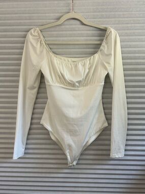 Princess Polly Long Sleeve Ivory Scoop Neck Bodysuit